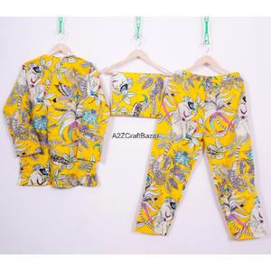 Conjuntos de pijama de alta calidad, 100% algodón, con cierre frontal de botones, personalizados, estampados, para mujer, ropa de dormir, venta al por mayor. - Product Image 6