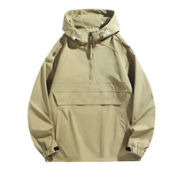 Veste Anorak Homme Légère en Nylon, Coupe-Vent à Capuche Demi-Zip avec Poche Kangourou, Logo Personnalisé, Vente en Gros OEM