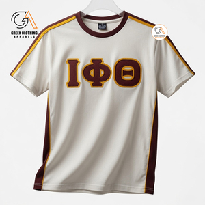 เสื้อยืดสโมสรนักศึกษาชาย Iota Phi Theta ปักอักษรกรีก สีน้ำตาลเหลืองตัดกัน ผ้ากันยับ ระบายอากาศได้ดี - Product Image 5