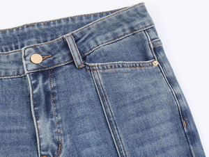 Jeans Largos Casuales de Mezclilla Azul para Mujer, Marca Muzamin, de Secado Rápido y Transpirables, Estilo Vintage, Cierre de Cremallera, Corte Ajustado - Product Image 6