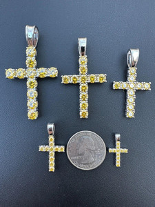 Cross Pendant With Yellow Zircon Stones Round Brilliant Cut Claw Setting 925 Silver Rhodium Plated Religious Christian Jewelry - Product Image 3