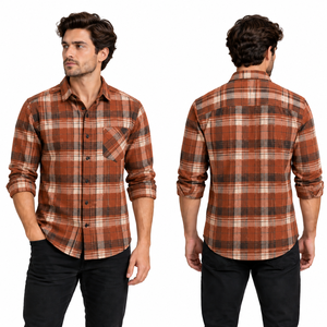 Chemises en flanelle pour hommes, mélange de coton, à carreaux, décontractées, manches longues, boutonnées, vêtements personnalisés, fournisseur en gros, service OEM ODM, vente en gros - Product Image 3