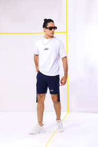Men's Black Quick Dry Athletic Shorts <b>Elastic</b> Waist Solid Color Casual Short Length with Logo on Hem - Product Image 2