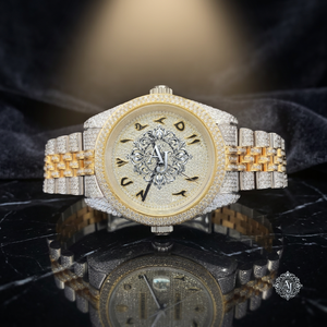 Montre unisexe bicolore en acier inoxydable avec moissanite glacée, étanche 3 ATM, bracelet en cristal, cadran, bijoux de mode AFAR JEWELS - Product Image 1