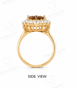 Elegant halo ring in 18K yellow gold with fancy brown trillion diamond surrounded by brilliant round lab grown diamonds couture - Product Image 2