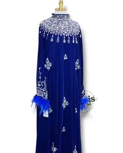 Awais House Women's Blue Embroidered <b>Chiffon</b> Polyester Floor-Length Modest Evening Dress V-Neck Long Sleeve A-Line Natural - Product Image 5