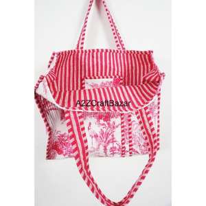 Bolso Tote de Hombro Acolchado de Algodón 100% a Rayas Hecho a Mano con Asa Larga para Mujer, Ecológico, Estilo Bohemio Indio, para Compras, Exposiciones y Fiestas - Product Image 6