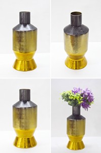 Hot Aluminum Hammered Texture Cylinder Shape Two Toned Color Nickel Plated Flower <b>Vase</b> <b>Unique</b> Style Fancy Wedding Flower <b>Vase</b> - Product Image 5