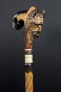 Canne de marche décorative en bois rustique, finition antique, avec poignée en corne, faite à la main, écologique, pour objets d'art et de collection - Product Image 4