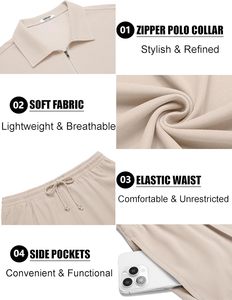 Ensemble 2 pièces en polaire polyester pour homme, motif floral, polo zippé, short, tenue décontractée d'été, survêtement de jogging, vêtements de sport, gym, fitness - Product Image 5