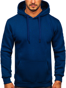 Infexion Sports Men's Hooded Sweatshirt Blue Cotton French Terry Casual Pullover with Front Pocket and Logo Print - Product Image 4