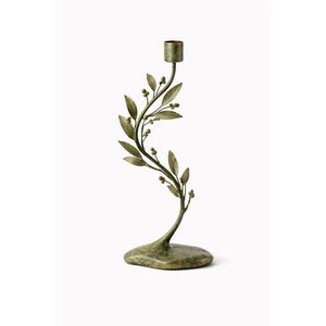 Vintage Metal <b>Leaf</b> Single Stem Candle Stand Green Patina Finish Taper Candlestick Holder Premium Floral Hotel Table Decoration - Product Image 1