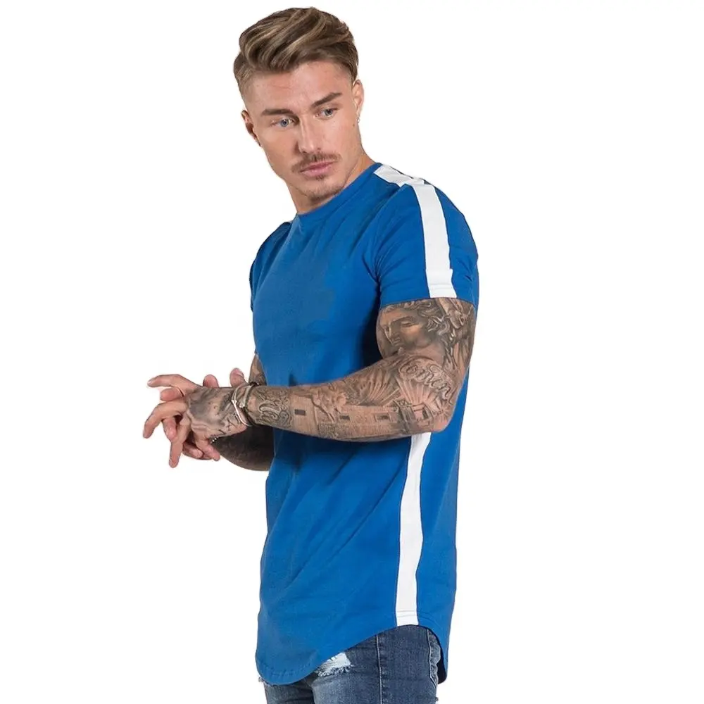 Premium kalite özel Polyester yuvarlak boyun kısa kollu kavisli Hem erkek t-shirt