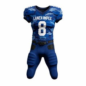 Uniforme de Fútbol Americano para Hombre de Alta Calidad, Conjunto de Jersey y Pantalones con Estampado de Camuflaje Azul, Número 8, Poliéster Transpirable - Product Image 1
