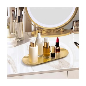 Oval Gold Plated Storage <b>Tray</b> With Polished Finish Modern Luxury Design For Table Top Organization - Product Image 2