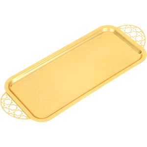 Plateau de service élégant en métal doré avec poignées décoratives, idéal pour la décoration intérieure et les événements, à prix abordable - Product Image 3