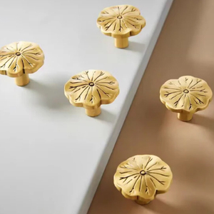 Premium Antique Bronze Lotus Leaf Brass Knobs, New Chinese Retro <b>Single</b> Hole Handles for Cabinets & Drawers Metal Knobs - Product Image 3