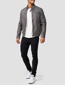 Vestes en cuir de vache véritable personnalisées pour hommes, pour l'automne et l'hiver, confortables, en cuir gris avec fermeture éclair pour hommes - Product Image 6