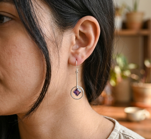 Pendientes colgantes geométricos de amatista natural, plata de ley 925, hechos a mano, chapados en oro rosa y oro amarillo, joyería para mujer - Product Image 2
