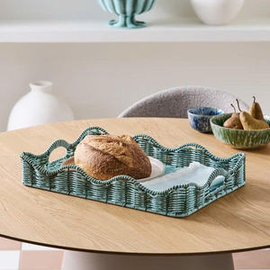 Plateau rectangulaire en rotin fait main, vert sauge, pour table basse, centre de table et décoration, vente en gros exclusive - Product Image 4