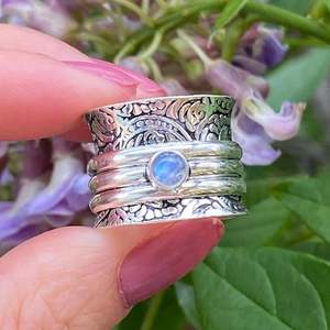 Handmade Moonstone <b>Spinner</b> <b>Ring</b> Engraved 925 Sterling Silver Fidget Jewelry Anxiety Relief ADHD Stress <b>Ring</b> Gift - Product Image 2