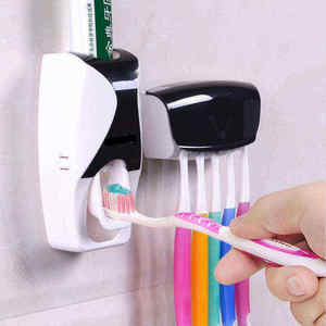 Distributeur de dentifrice mural avec support multi-brosses à dents, presse-dentifrice automatique, étagère de rangement pour salle de bain - Product Image 2