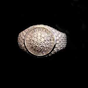 <b>Iced</b> Out Baguette Cut Halo Cluster <b>Ring</b> 925 Sterling Silver Rhodium Plated Prong Set Hip Hop Party Engagement Unisex <b>Ring</b> - Product Image 3