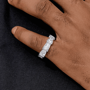 Round Brilliant Cut Moissanite Pave <b>Ring</b> Geometric Moissanite Eternity Band <b>Ring</b> Channel Setting 925 Silver Women's Classic - Product Image 4