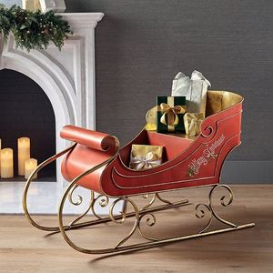 Santa Red Metal Santa Sleigh Christmas Decoration Traditional Style Durable Outdoor Holiday Display - Product Image 1