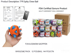 Vente en gros de balles pour chiens en TPR écologiques modernes de 8,5 cm, qui font des sons et distribuent des friandises |   Jouet à mâcher pour le nettoyage des dents Spiky |   Fournitures durables pour animaux de compagnie - Product Image 5