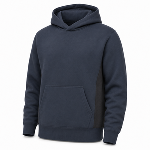 Sudadera con Capucha de Forro Polar Grueso Azul Marino al por Mayor, Paneles Laterales en Contraste, Bolsillo Canguro, Transpirable, Ropa Urbana para Hombre, 100% Poliéster - Product Image 3
