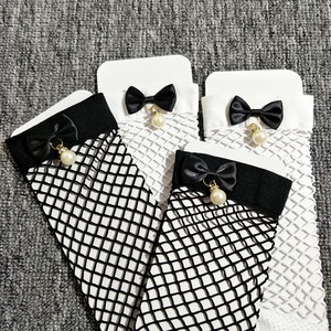 Cute Fishnet Ankle Socks with Silk Bow and Pearl Charm <b>Sweet</b> Style Black Mesh Net Short Socks for <b>Party</b> and Daily Wear - Product Image 2