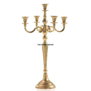 Elegant <b>Matte</b> Gold 5 Arm Candelabra Aluminum Metal For Wedding Centerpieces Banquet <b>Tables</b> Parties Hotels And Home - Product Image 1