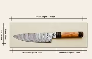 Couteau de chef LEGACY BLADES en acier Damas fait main avec manche en bois ambidextre, finition haute brillance, compatible lave-vaisselle - Product Image 2