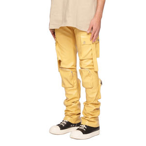 Pantalon cargo en cuir pour homme, coupe confortable, poches fonctionnelles, design personnalisé pour les jeunes, usage quotidien, vente en gros. - Product Image 4
