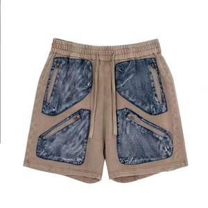 Shorts de sport mi-élastiques 100 % coton pour hommes, brodés, style vintage délavé, séchage rapide, coupe ample, décontracté - Product Image 2