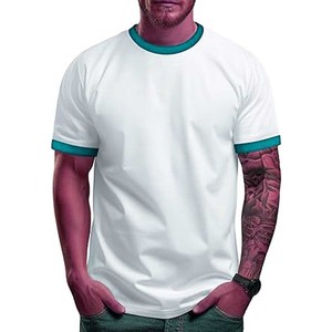 เสื้อยืดคอกลมทรงสปอร์ตชาย แขนสั้น คอตตอน แต่งขอบคอตัดสี เสื้อยืดริงเกอร์ชาย (5-14 ปี) เสื้อยืดสกรีนโลโก้ตามสั่ง - Product Image 1
