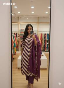 Tenue de soirée, nouvelle collection, Kurti-Pant & Dupatta en Chanderi avec broderies à la main, fabricant de Surat, exportateur de mode féminine. - Product Image 6