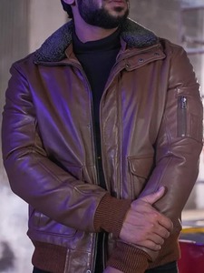 <b>Mens</b> Squadron Tan Bomber <b>Leather</b> <b>Jacket</b> - Product Image 1