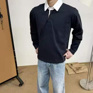 Polo à manches longues pour homme, coupe décontractée, col contrastant, quart de zip, couleur unie, doux, respirant, décontracté, pour tous les jours - Product Image 6