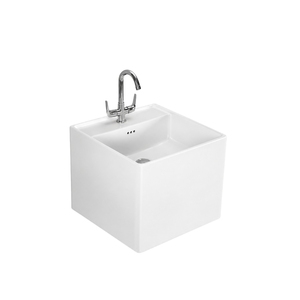 LIRIX Lavabo Cuadrado de Pared con Desagüe Integrado, Diseño Minimalista, Grifo Cromado de un Solo Orificio con Manija de Palanca, Acabado Brillante, 12L - Product Image 1