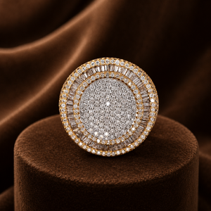 Round Cut Diamond <b>Iced</b> Out Engagement <b>Ring</b> 14K Plated Yellow Gold Moissanite Pave Setting for Men Wedding <b>Ring</b> - Product Image 3