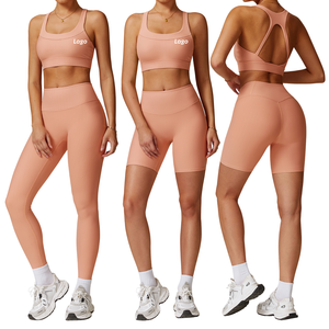 Conjunto Deportivo de 2 Piezas para Mujer, Top Deportivo Acanalado sin Costuras, Leggings de Cintura Alta y Pantalones Cortos de Ciclismo, Ropa Deportiva para Yoga, Gimnasio y Fitness - Product Image 4