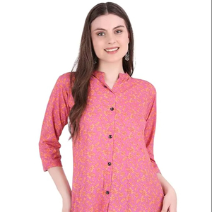 Chemise décontractée SAZU en coton et rayonne imprimée pour femme, coupe régulière, tissu léger et doux, boutonnée, haut imprimé tendance - Product Image 1