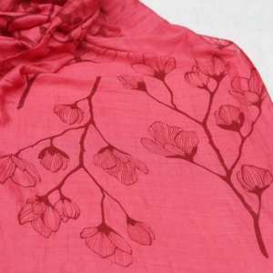 Luxueux imprimé à la main Designer Blossom foulard en soie sergé de coton plusieurs couleurs d'été H180xW80 Dimensions superbe Logo de mode - Product Image 2