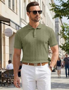 Camisa Polo Casual de Punto para Hombre, Texturizada, de Manga Corta, Elástica, para Golf, Vacaciones de Verano, Playa, con Cuello - Product Image 3