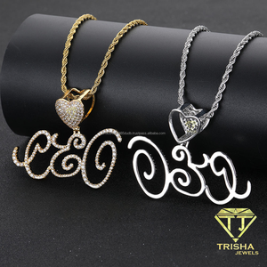 Collier Pendentif Lettre Personnalisée, Bijou Initial en Strass Sertis, Chaîne Cubaine Plaqué Or, Collier Hip Hop Bling pour Homme - Product Image 5