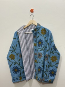 Maaunique Blue Hand Embroidered <b>Velvet</b> Floral One Size Unisex Casual Winter TNT Suzani <b>Quilted</b> Jacket Breathable Eco-Friendly - Product Image 6
