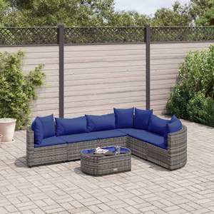 Ensemble de 6 canapés de jardin gris et bleu foncé, table et chaises de patio - Product Image 1