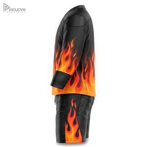Ensemble de maillot de hockey sur glace personnalisé par sublimation, manches longues, uniforme de hockey unisexe et short de protection, kit flamme de feu, n'importe quel design/couleur - Product Image 2
